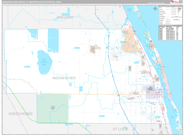 Sebastian-Vero Beach Metro Area Wall Map